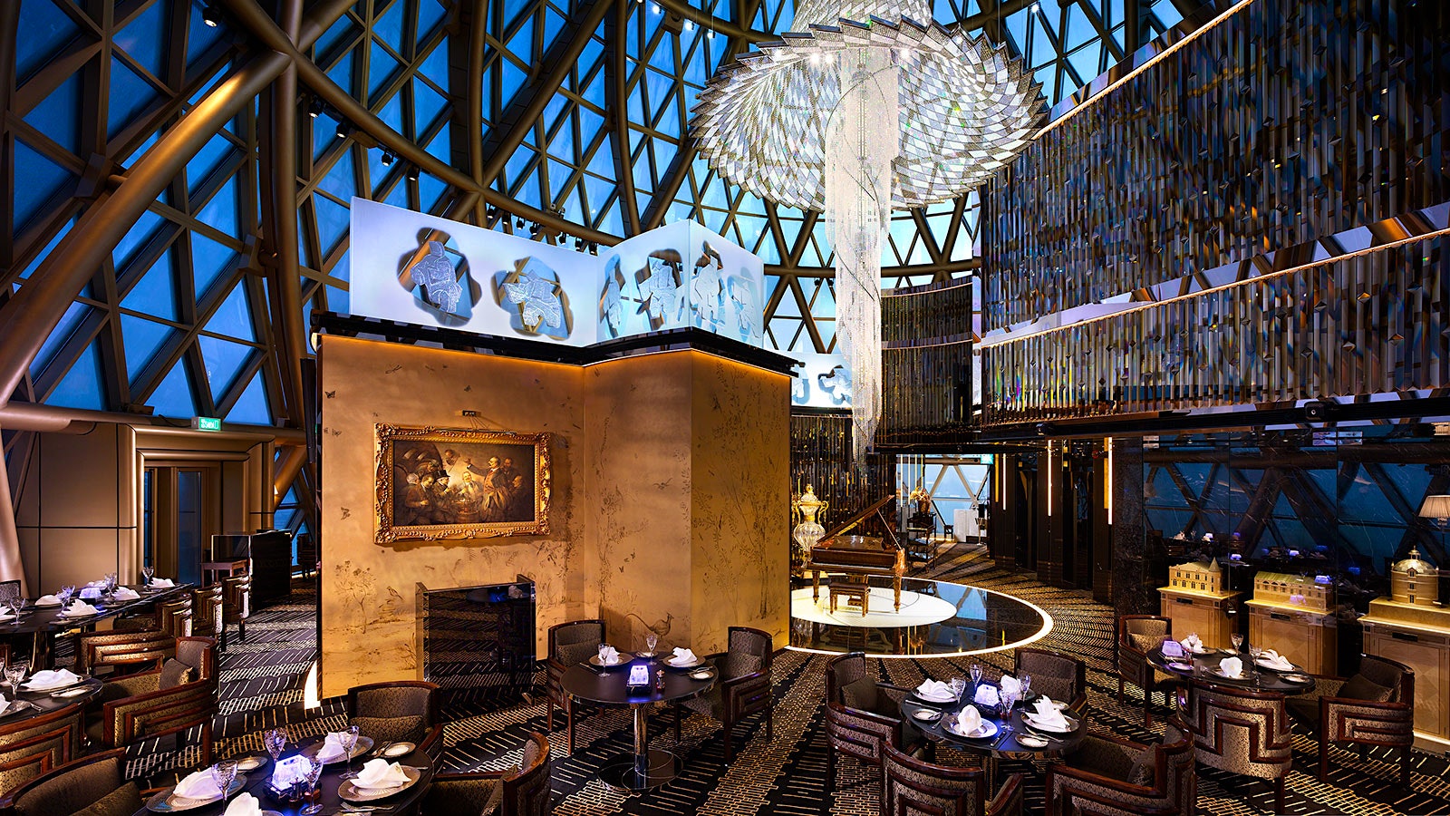 Interior of the dining room at Robuchon au Dôme
